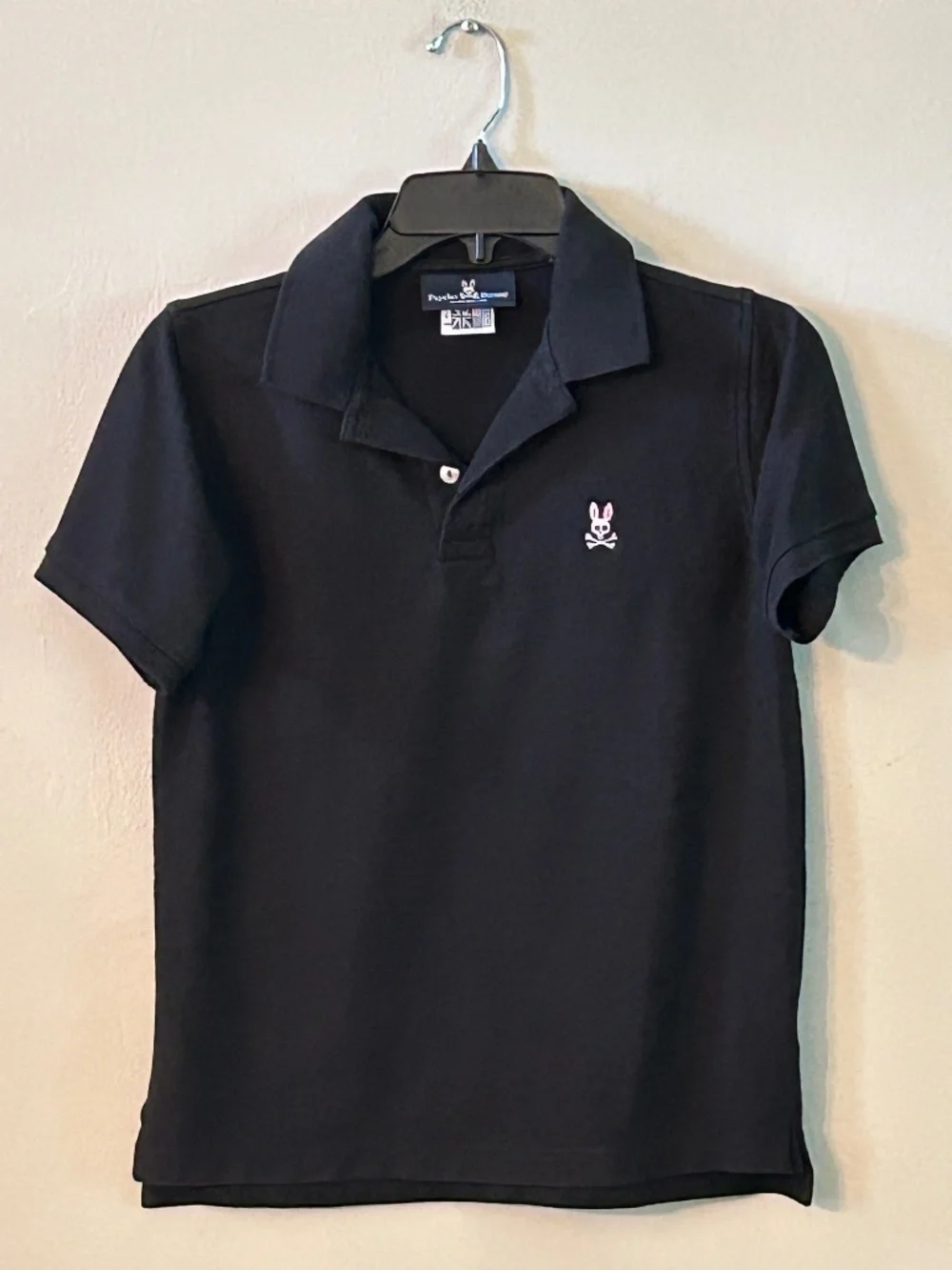 Psycho Bunny Kids Black Pima Cotton Polo Shirt L (14/16) Preppy Luxury Youth